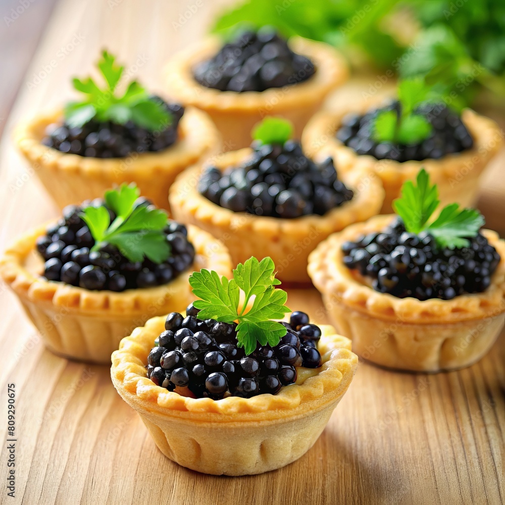 Culinary art in miniature: tartlets with caviar Culinary art in miniature: tartlets with caviar