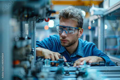 Worker overseeing the injection molding of plastics at a modern manufacturing plant. AI generated.