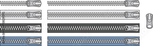 Zipper Pull Horizontal Line Break with and without Fabric Clipart Set - White, Black and Denim Blue Colors