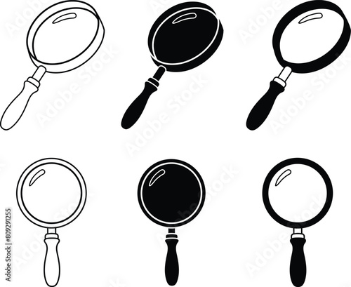 Retro Magnifying Glass / Search and Research Clipart Set - Outline and Silhouette	