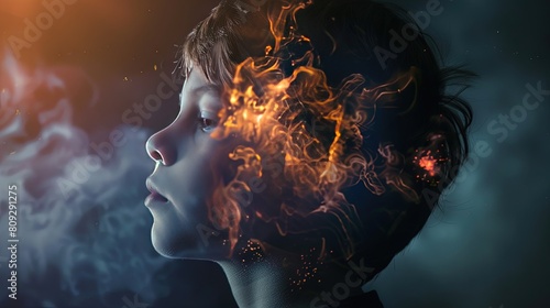 young boy with space and the universe on his mind photo