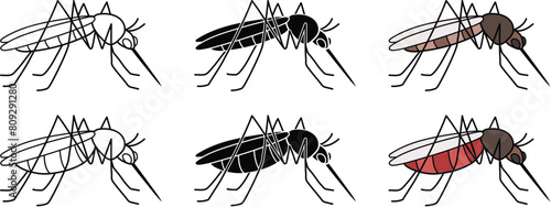 Mosquito Insect Before and After Biting Clipart Set - Outline, Silhouette & Color