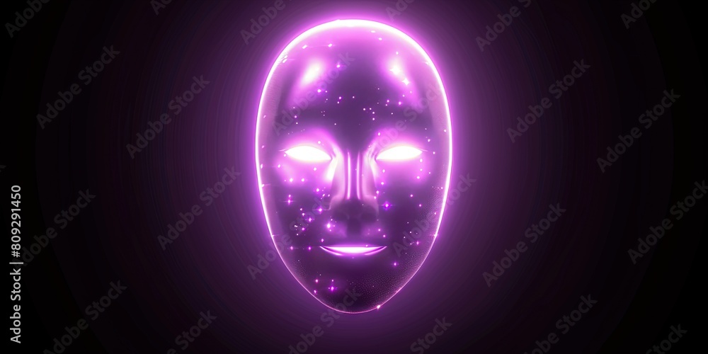 bright purple glowing neon face on black background bright purple glowing neon face on black background