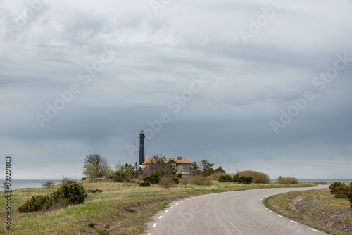 Sorve lighthouse in the south of Saaremaa island  Estonia on cloudy spring day