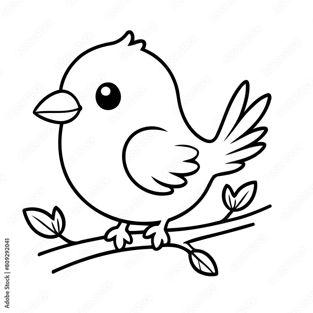 Vector illustration of a cute Bird doodle for kids coloring worksheet