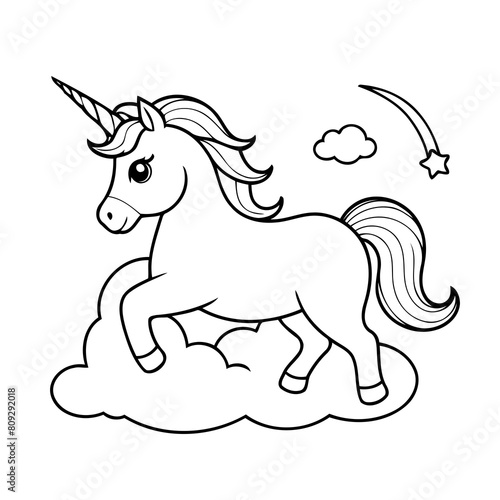 Cute vector illustration Unicorn drawing for toddlers colouring page