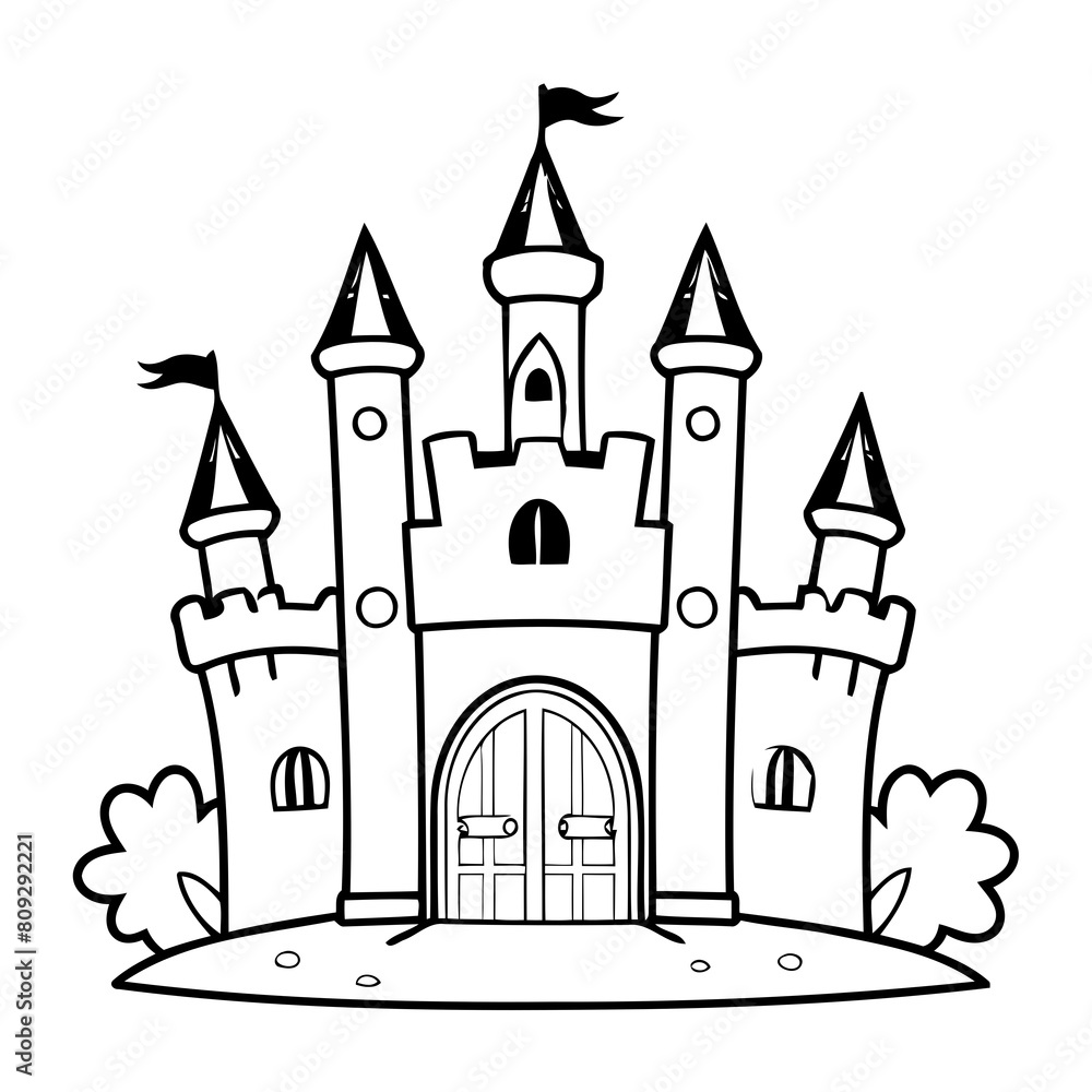 Cute vector illustration Castle drawing for kids colouring page