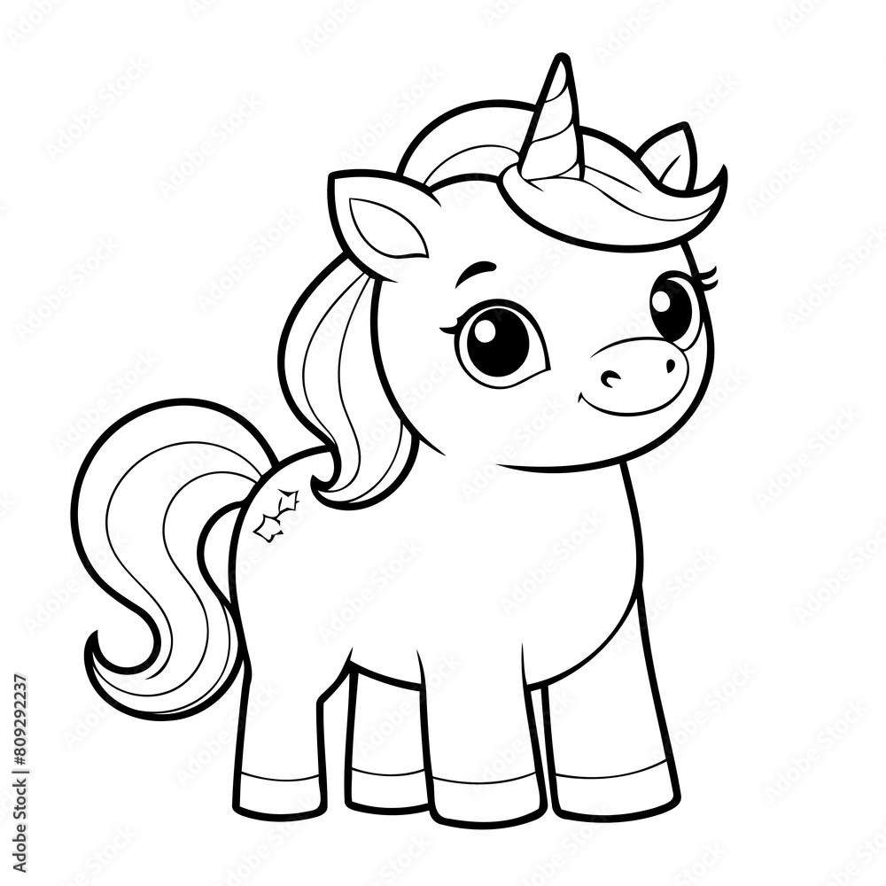 Vector illustration of a cute Unicorn drawing for kids colouring page