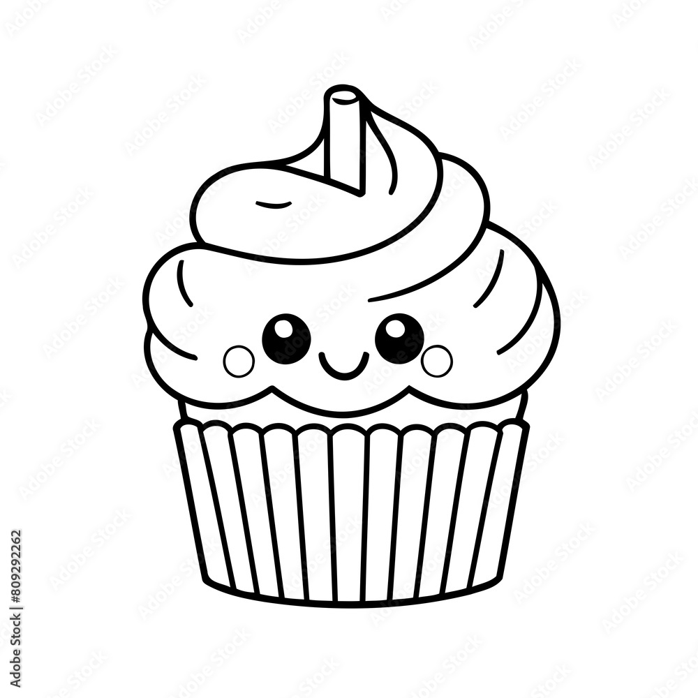 Vector illustration of a cute Cupcake drawing colouring activity Vector illustration of a cute Cupcake drawing colouring activity