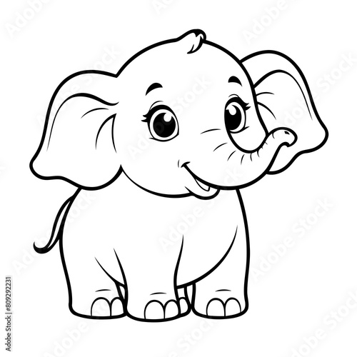 Cute vector illustration Elephant hand drawn for kids coloring page