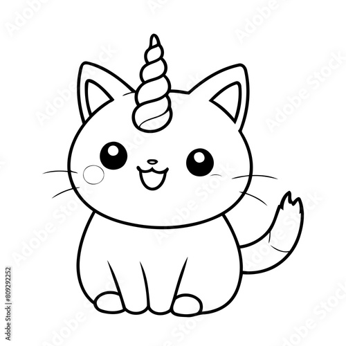 Vector illustration of a cute caticorn doodle for toddlers colouring page