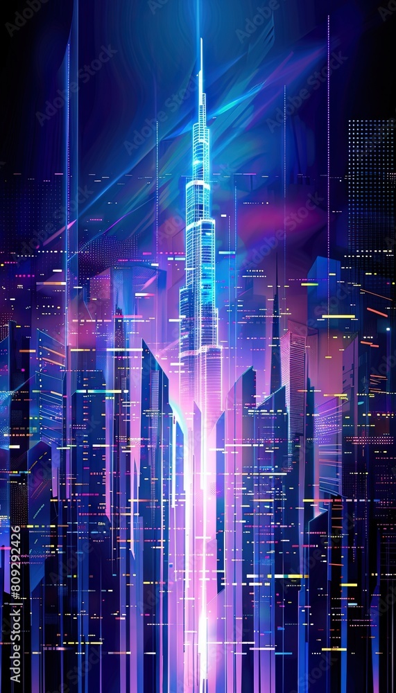 custom made wallpaper toronto digitalBlue cityscape with skyscrapers and glowing light