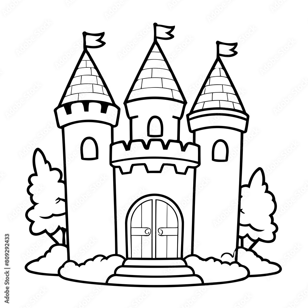 Simple vector illustration of Castle drawing colouring activity