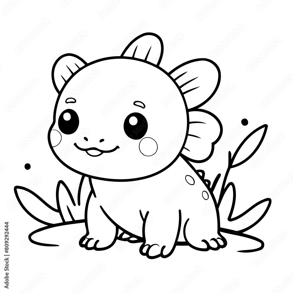Fototapeta premium Vector illustration of a cute Axolotl drawing for children page