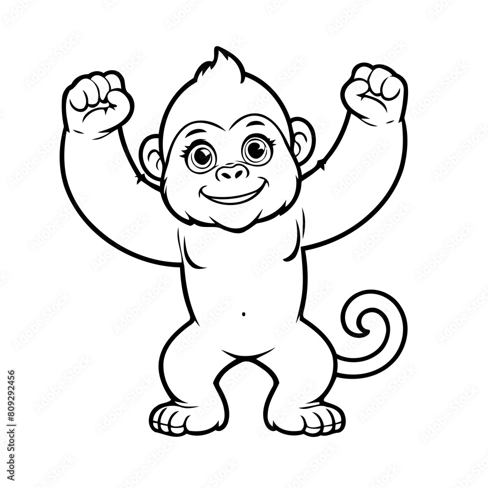 Fototapeta premium Vector illustration of a cute Gorilla drawing colouring activity