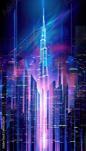 Wallpaper Mural Blue cityscape with skyscrapers and glowing light Torontodigital.ca