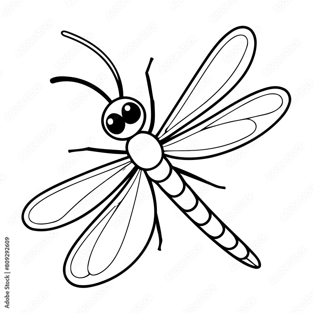 Obraz premium Vector illustration of a cute DragonFly drawing for kids page