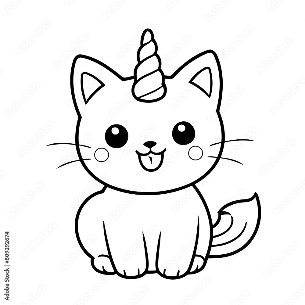 Cute vector illustration Caticorn doodle black and white for kids page Cute vector illustration Caticorn doodle black and white for kids page