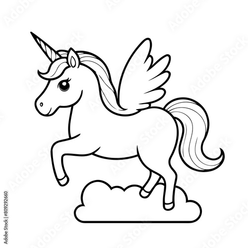 Vector illustration of a cute Unicorn doodle colouring activity for kids