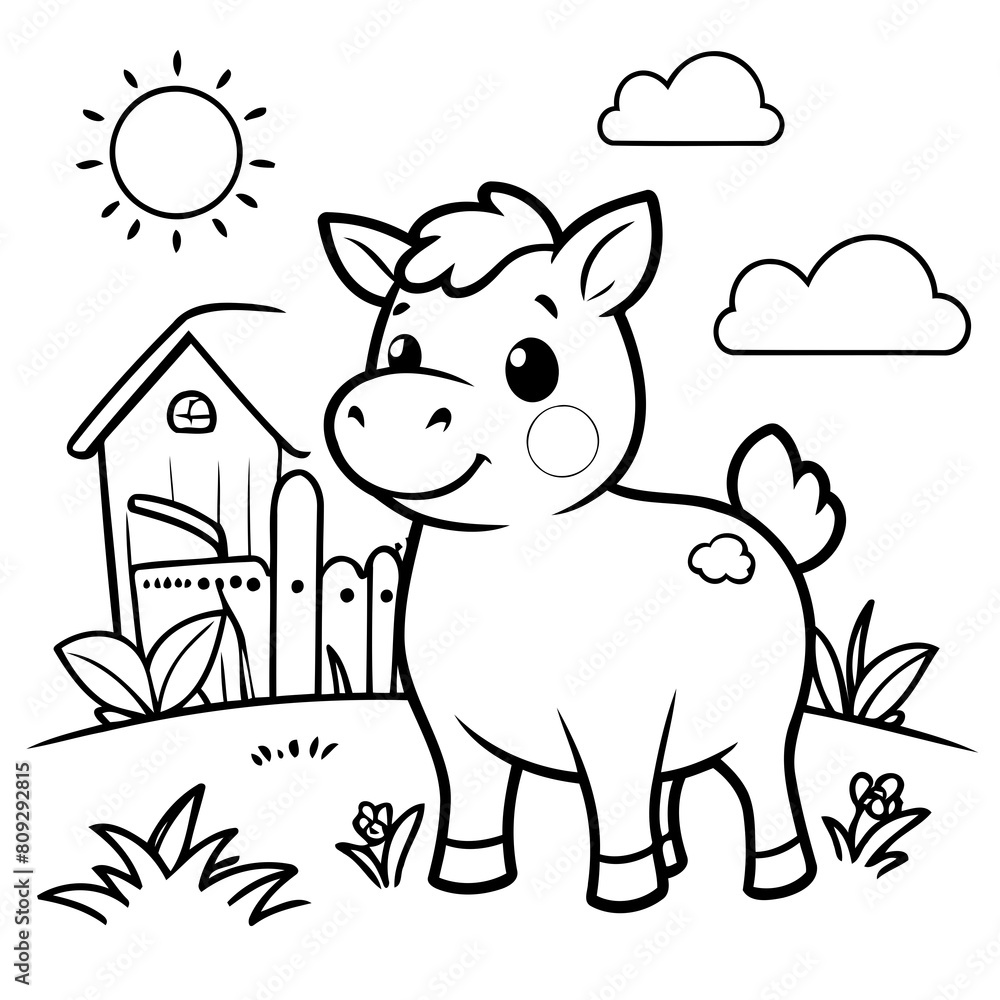 Obraz premium Simple vector illustration of farm outline for colouring page