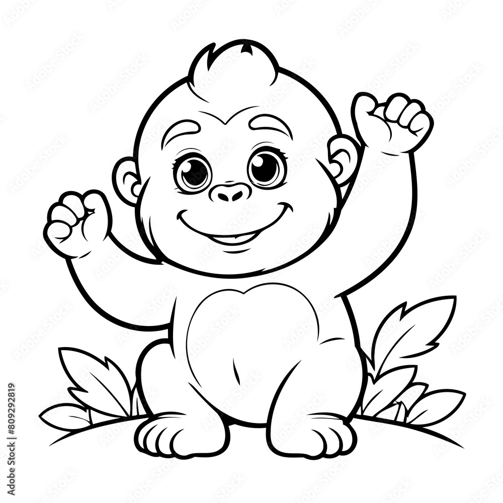 Fototapeta premium Cute vector illustration Gorilla doodle for kids coloring worksheet
