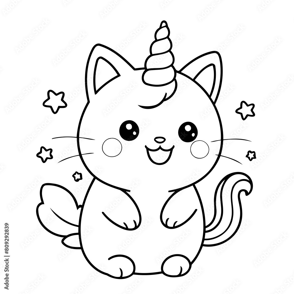 Cute vector illustration caticorn doodle for toddlers colouring page Cute vector illustration caticorn doodle for toddlers colouring page