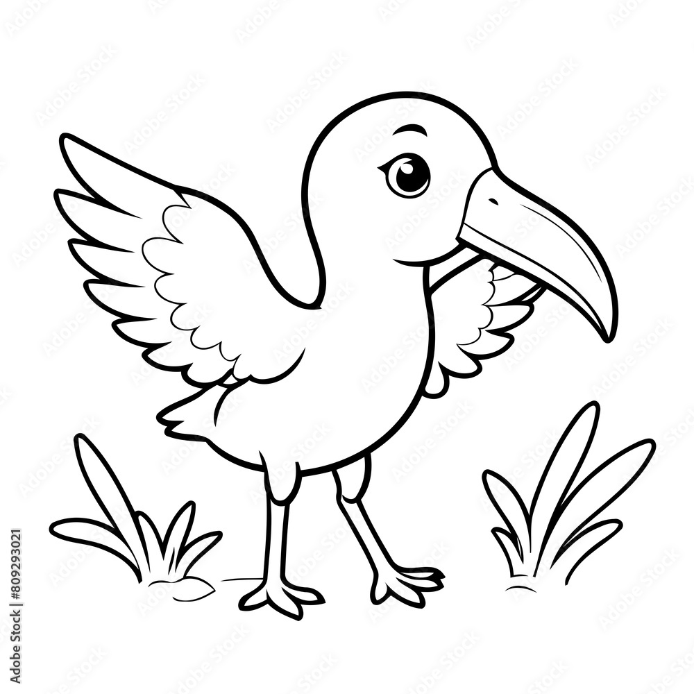 Fototapeta premium Vector illustration of a cute Ibis doodle for children worksheet