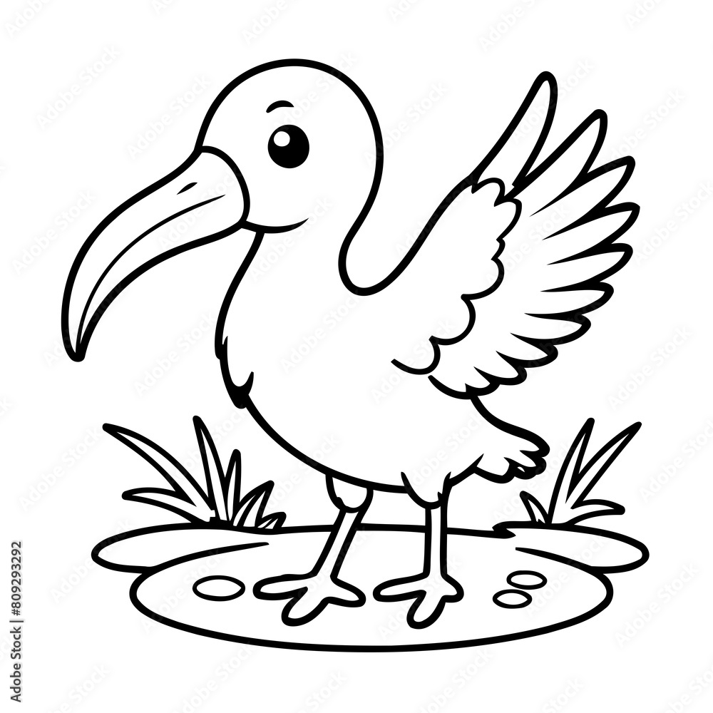 Obraz premium Vector illustration of a cute Ibis drawing for toddlers book