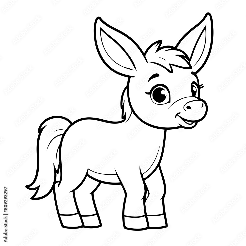Fototapeta premium Vector illustration of a cute Donkey drawing for colouring page
