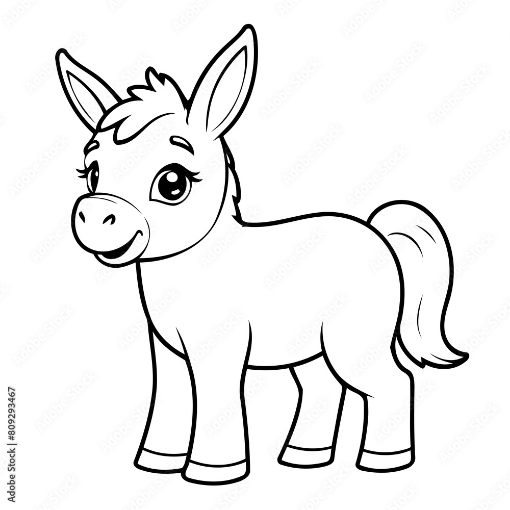 Fototapeta premium Simple vector illustration of Donkey colouring page for kids