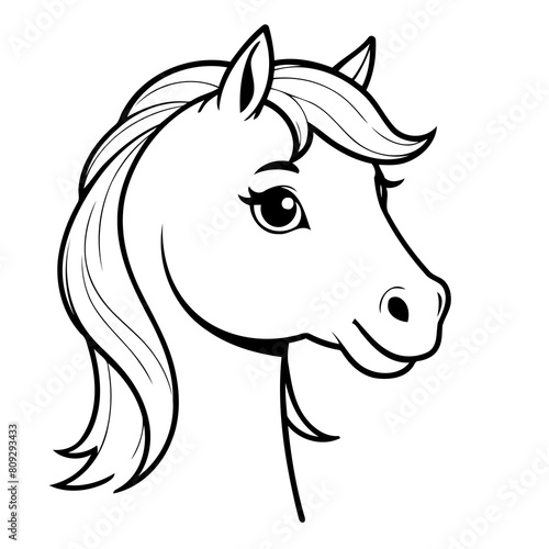 Cute vector illustration Horse drawing for kids colouring activity