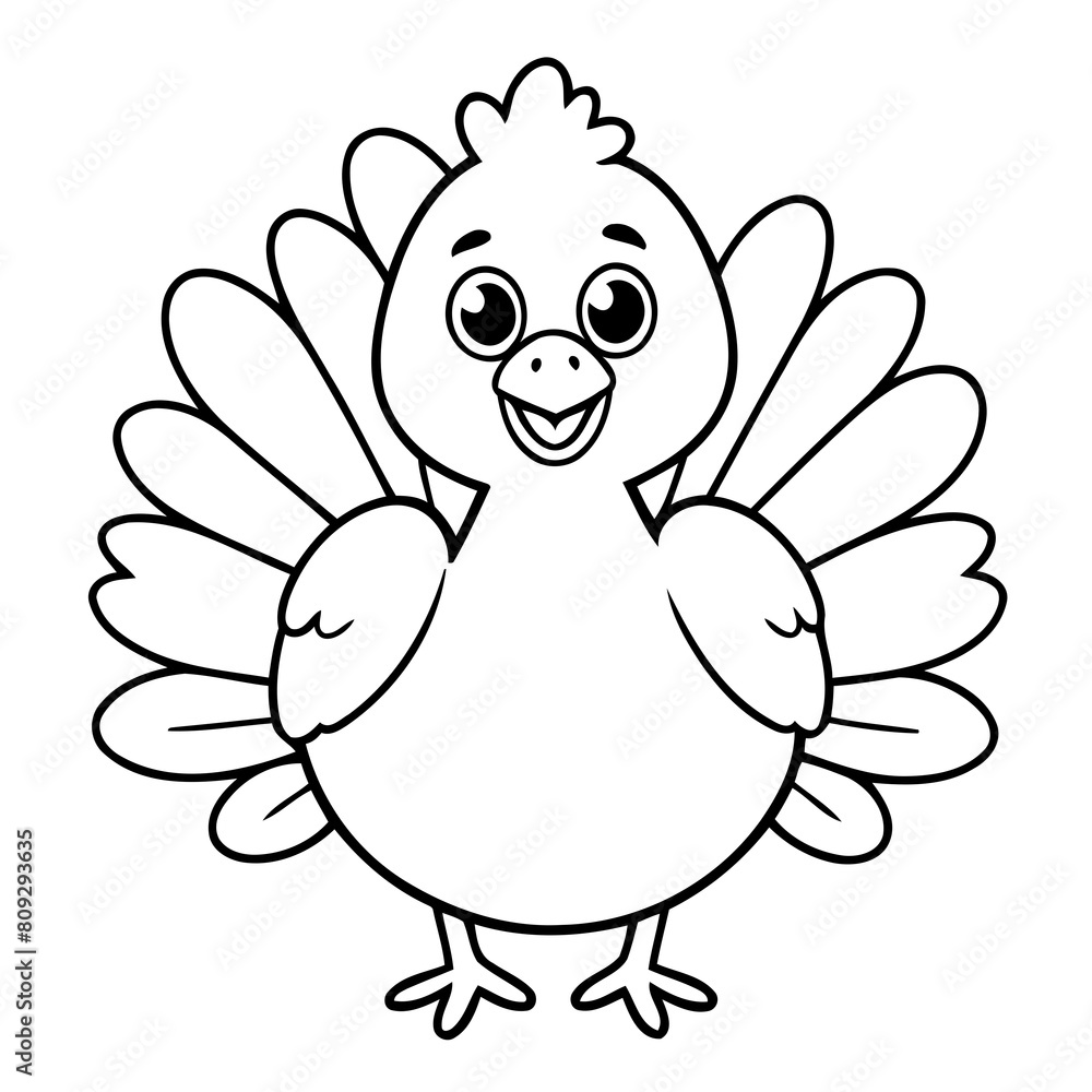 Fototapeta premium Vector illustration of a cute Turkey drawing for children page