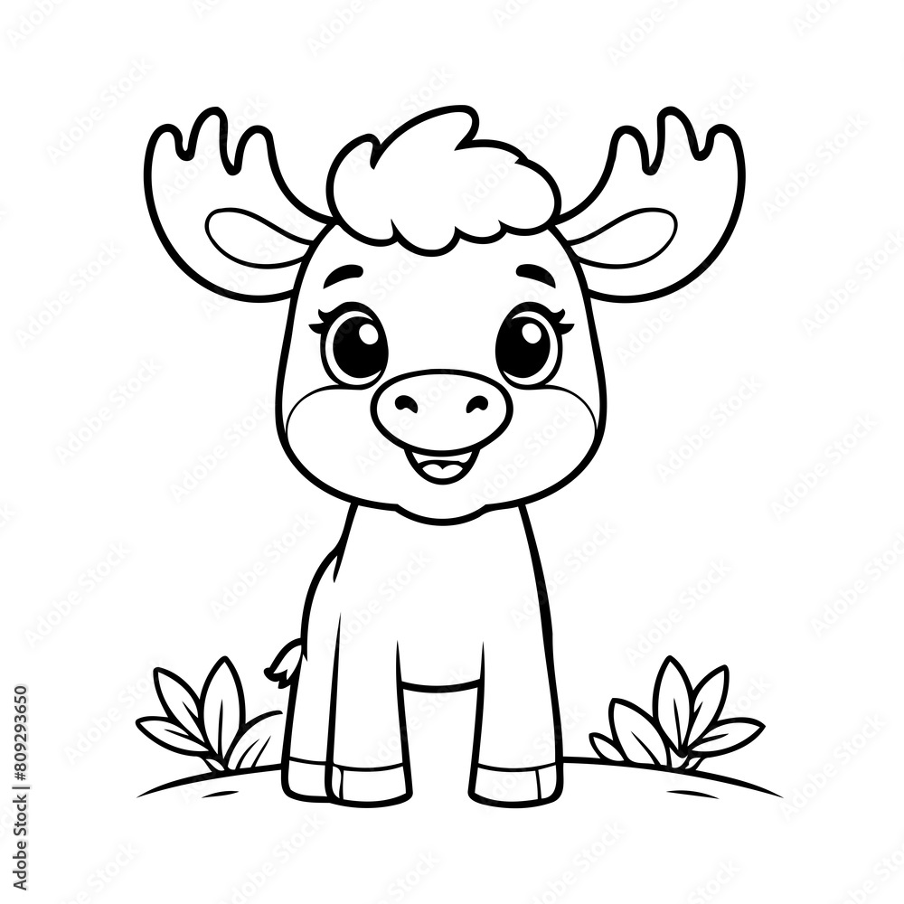 Cute vector illustration Moose drawing for kids colouring activity Cute vector illustration Moose drawing for kids colouring activity
