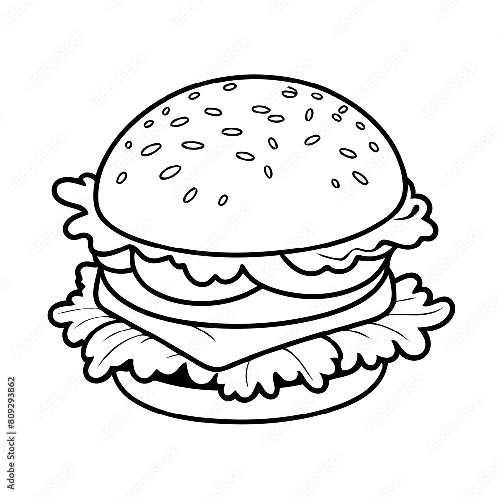 Cute vector illustration Burger doodle colouring activity for kids Cute vector illustration Burger doodle colouring activity for kids