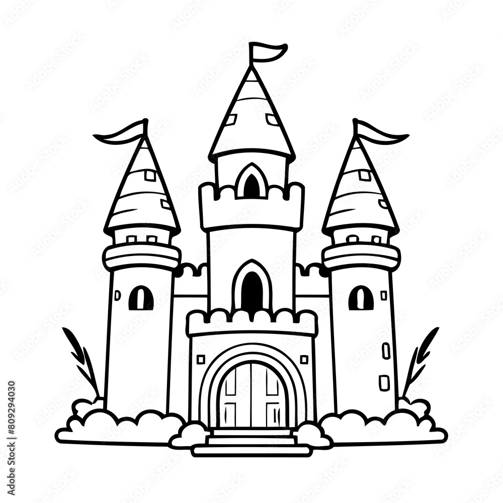 Cute vector illustration Castle doodle for kids colouring page