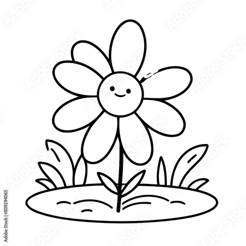Cute vector illustration Flower drawing for kids colouring activity