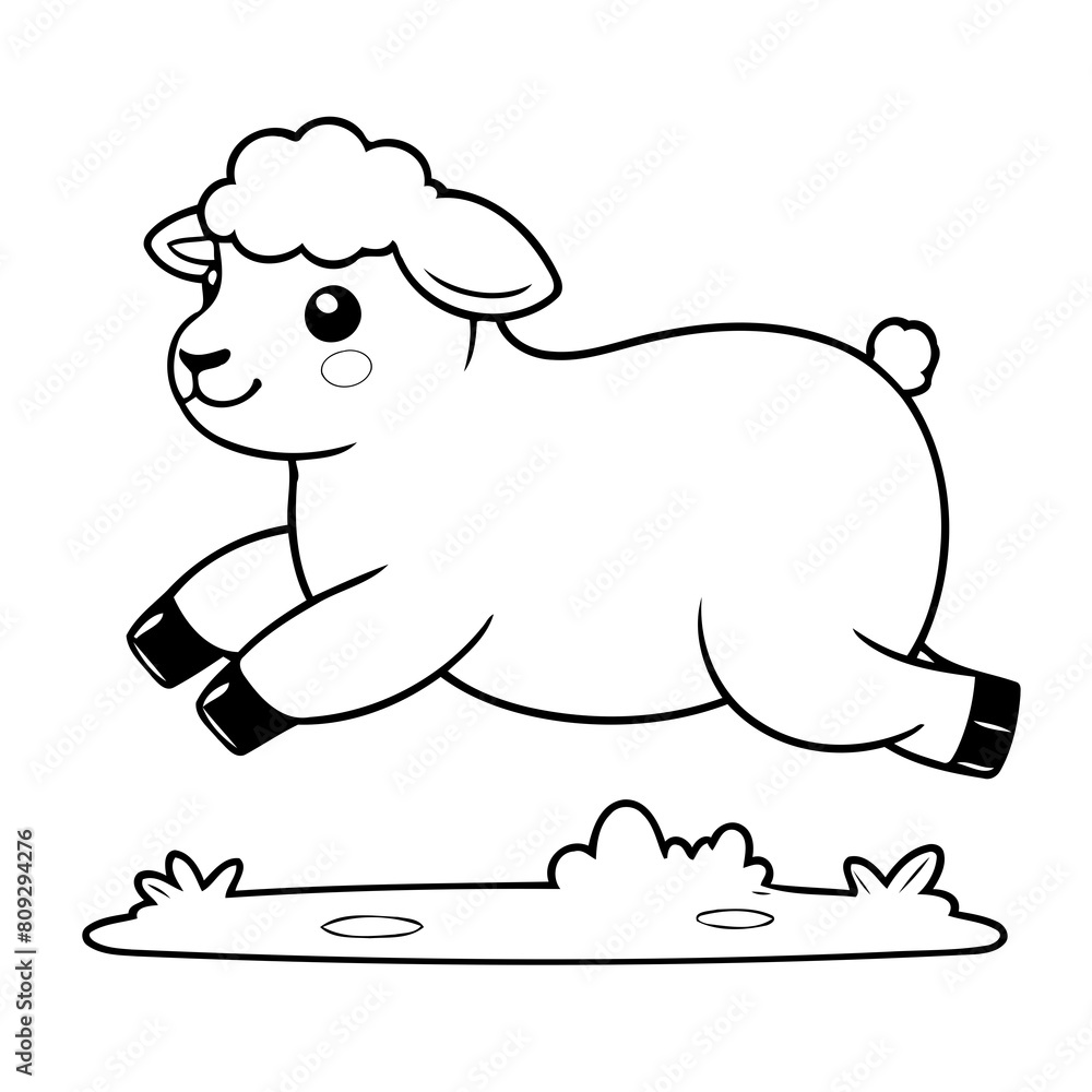 Obraz premium Vector illustration of a cute Sheep doodle for kids colouring page