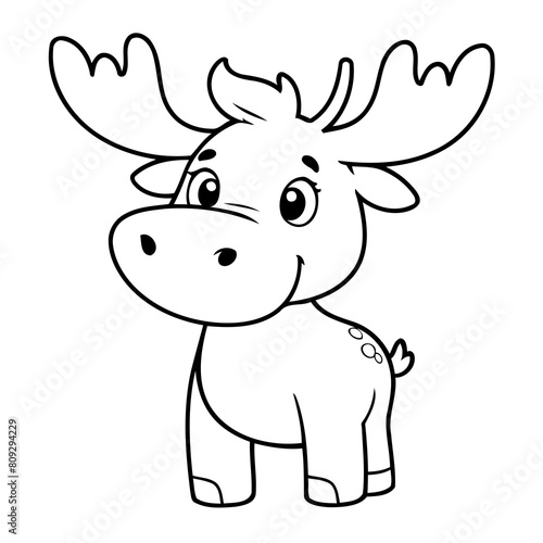 Cute vector illustration Moose doodle black and white for kids page
