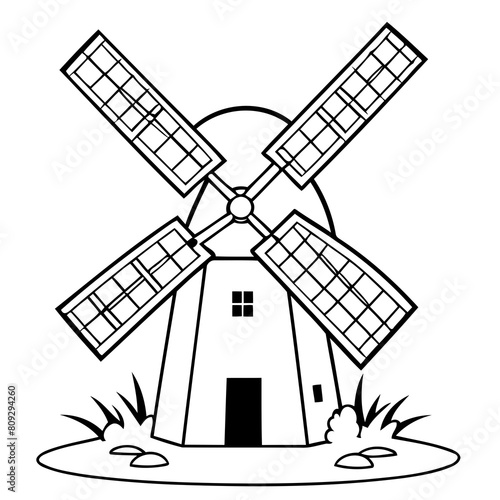 Cute vector illustration windmill drawing for colouring page