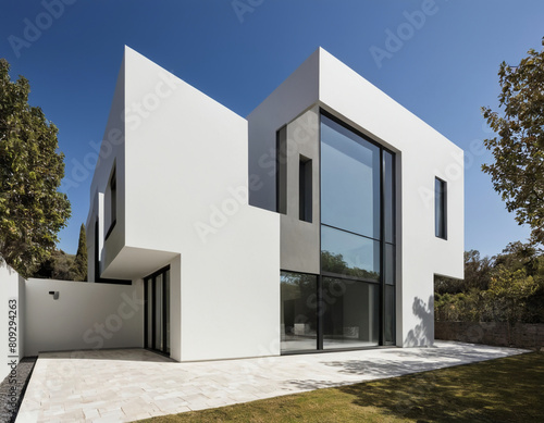 modern white house with blue sky