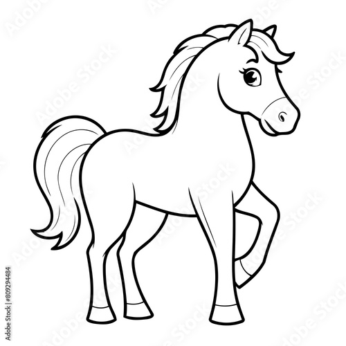 Cute vector illustration Horse doodle colouring activity for kids