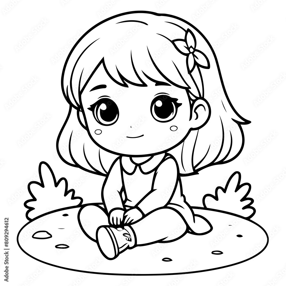 Simple vector illustration of girl for kids colouring worksheet Simple vector illustration of girl for kids colouring worksheet