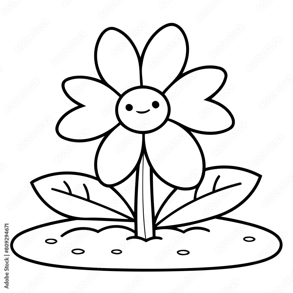 Simple vector illustration of Flower drawing for kids colouring activity Simple vector illustration of Flower drawing for kids colouring activity