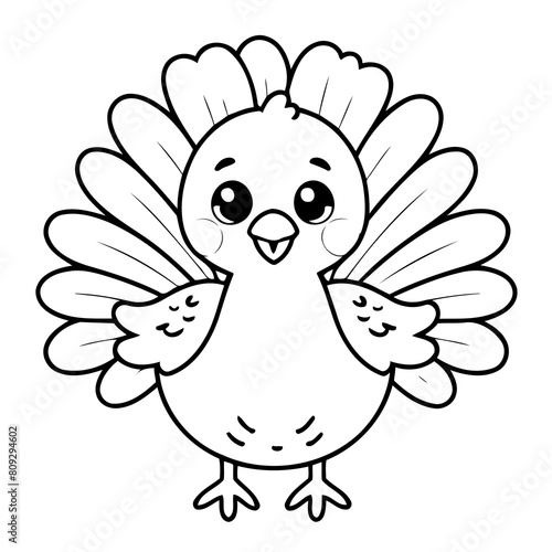 Cute vector illustration Turkey drawing for toddlers coloring activity