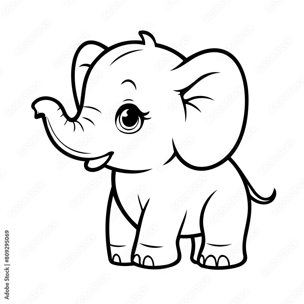 Fototapeta premium Cute vector illustration Elephant drawing for kids colouring activity