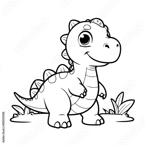 Vector illustration of a cute Dino doodle for children worksheet