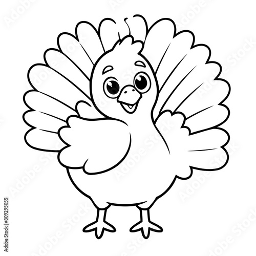 Vector illustration of a cute Turkey drawing colouring activity