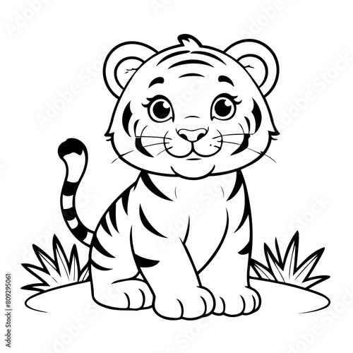 Cute vector illustration Tiger doodle for kids coloring worksheet