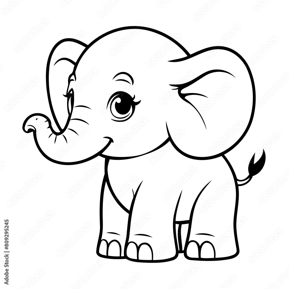 Fototapeta premium Cute vector illustration Elephant doodle for kids colouring page