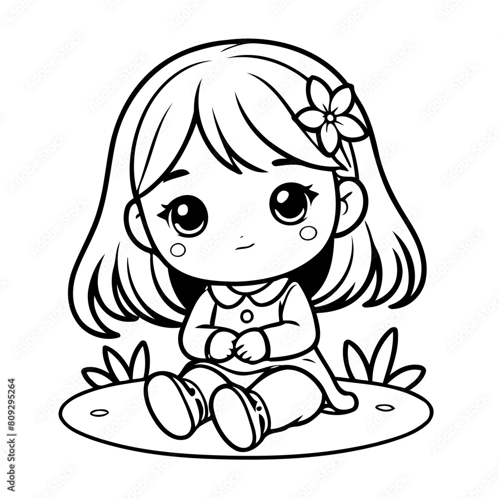 Vector illustration of a cute girl drawing for toddlers coloring activity Vector illustration of a cute girl drawing for toddlers coloring activity